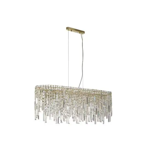 Lampadario a Sospensione Metallo Ottone Satinato Cristallo 8 Luci E14 IP20 | SearchLight