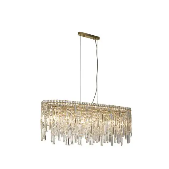 Lampadario a Sospensione Metallo Ottone Satinato Cristallo 8 Luci E14 IP20 | SearchLight
