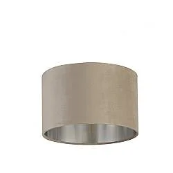 Paralume Contemporaneo Tamburo Acciaio Argento Tessuto Tortora 1 Luce D28Cm