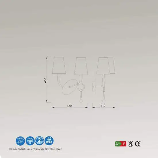 Applique Contemporanea Paola Metallo Oro 2 Luci E14 IP20 | Mantra
