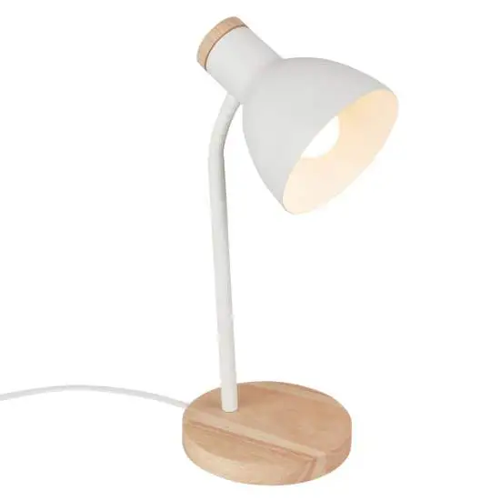 Lampada Da Tavolo Moderna Prep Metallo Bianco Legno E14 | Briloner