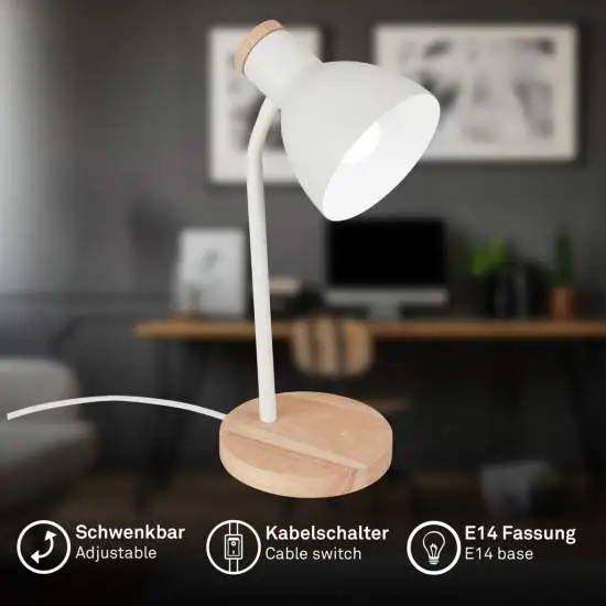 Lampada Da Tavolo Moderna Prep Metallo Bianco Legno E14 | Briloner