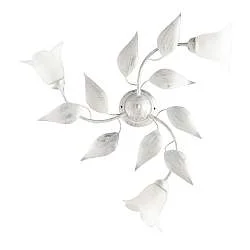 Plafoniera Olga 3 Luci Bianco Argento Ferro Battuto Vetro BeLight