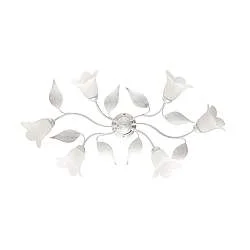 Plafoniera 6 Luci Olga Ferro Battuto Vetro Bianco Argento BeLight