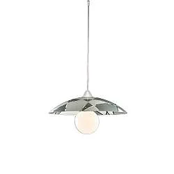 Sospensione Diam.40 cm 1 Luce Plastica Vetro Serigrafato Bianco e Grigio Serie Trapezio