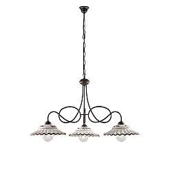 Lampadario Country Chic Bistrot 3 Luci Ruggine Con Ceramica Vietrese