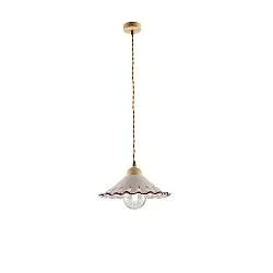 Sospensione 1 Luce Osteria In Ferro Avorio Decapè E Coppa In Ceramica Decorata