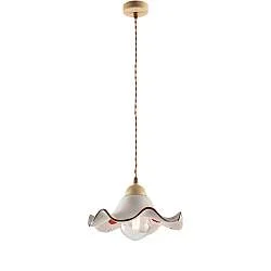 Sospensione 1 Luce Anemone In Ferro Laccato Avorio E Ceramica Decorata
