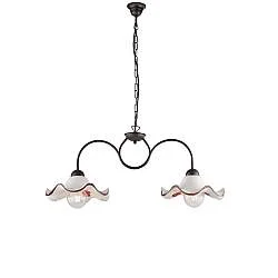 Bilanciere 2 Luci Anemone In Ferro Laccato Ruggine E Ceramica Decorata