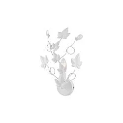 Applique Shabby Edera 1 Luce Ferro Battuto Bianco Con Foglie E Cristalli