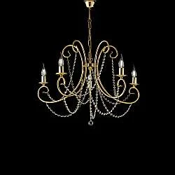 Lampadario Shabby Chic Magda Metallo E Cristallo Oro 5 Luci E14