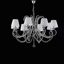 Lampadario Shabby Chic Magda Metallo E Cristallo Cromo 8 Luci E14 Con Paralume