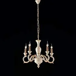 Lampadario Shabby Chic Fiorenza Legno Avorio Oro 5 Luci E14