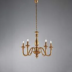 Lampadario Contemporaneo Lucca Legno Oro 5 Luci E14
