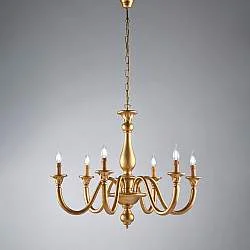 Lampadario Contemporaneo Lucca Legno Oro 6 Luci E14