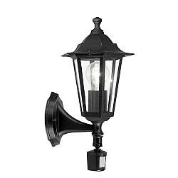 Applique Esterno Classica Laterna 4 Alluminio Nero Sensore 1 Luce E27