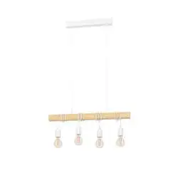 Lampadario A Sospensione Townshend Acciaio Legno 4 Luci E27 Ip20