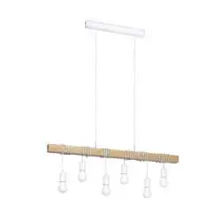 Lampadario A Sospensione Townshend Acciaio Legno 6 Luci E27 Ip20