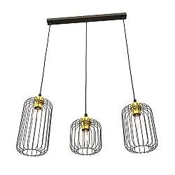 Sospensione Minimal Industrial Donar 3 Luci Lineari Nera E Oro