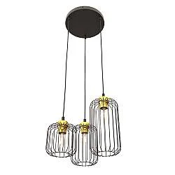 Sospensione Minimal Industrial Donar 3 Luci Tonda Nera E Oro
