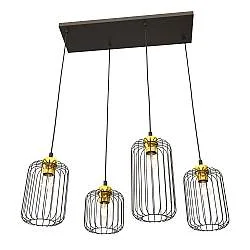 Sospensione Minimal Industrial Donar 4 Luci Lineari Nera E Oro