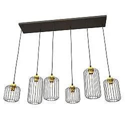 Sospensione Minimal Industrial Donar 6 Luci Lineari Nera E Oro