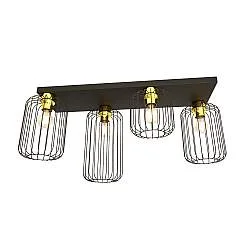 Plafoniera Minimal Industrial Njoror 4 Luci Lineari Nera E Oro