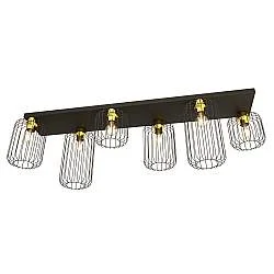 Plafoniera Minimal Industrial Njoror 6 Luci Lineari Nera E Oro