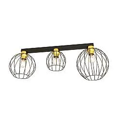 Plafoniera Minimal Industrial Orion 3 Luci Lineari Nera E Oro