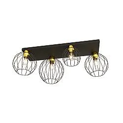 Plafoniera Minimal Industrial Orion 4 Luci Lineari Nera E Oro
