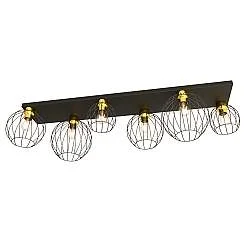 Plafoniera Minimal Industrial Orion 6 Luci Lineari Nera E Oro