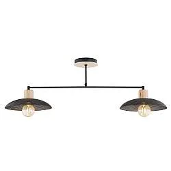 Plafoniera Nordica Ramachandra 2 Luci In Legno E Acciaio Nero