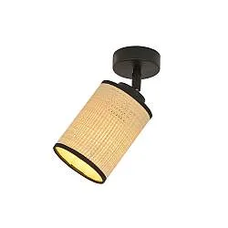 Plafoniera Spot 1 Luce Bronx Acciaio Nero E Rattan Paralumi Regolabile