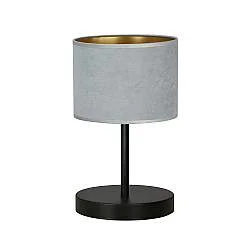 Lampada Da Tavolo 1 Luce Vinayaka Acciaio Nero E Paralume In Tessuto Grigio