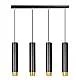 Lampadario 4 Luci Wagner In Acciaio Nero E Tubolari In Nero E Oro
