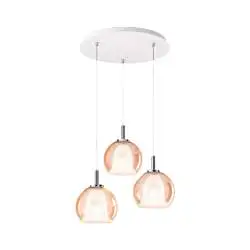 Lampadario Contemporaneo Bretagna Metallo Bianco Vetro Ambra Satinato 3 Luci E27