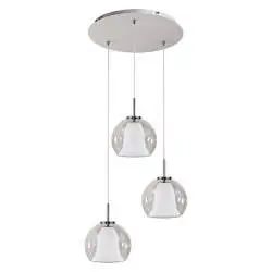 Lampadario Contemporaneo Bretagna Metallo Bianco Vetro Grigio Sat. 3 Luci E27