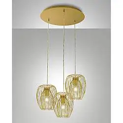 Camp Sospensione Oro Opaco 3 Luci Regolabile Stile Metallo Collezione CAMP