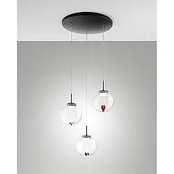 Lampadario Tondo 3 Luci Trasparente Metallo e Vetro Collezione Ariel Sospens