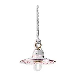 Sospensione Classico Asti Ferro E Ceramica Ottone Satinato Decorato 1 Luce E27
