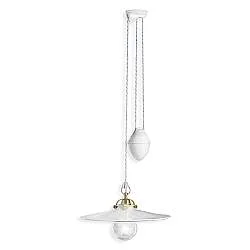 Sospensione Saliscendi Classico Asti Ferro E Ceramica Ottone Decorato 1 Luce E27