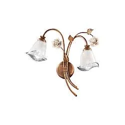 Applique Classica Siena Metallo E Ceramica Ruggine Decorato Lucido 2 Luci E14