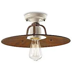 Plafoniera Vintage Grunge Ferro E Ceramica Craquele' 1 Luce E27 40Cm