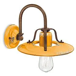 Applique Vintage Country Ferro E Ceramica Giallo 1 Luce E27 25Cm