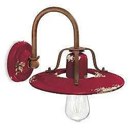 Applique Vintage Country Ferro E Ceramica Bordeaux 1 Luce E27 25Cm