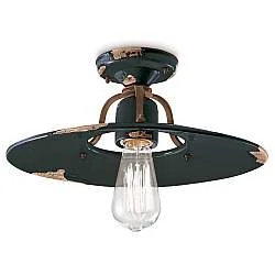 Plafoniera Vintage Country Ferro E Ceramica Nero 1 Luce E27