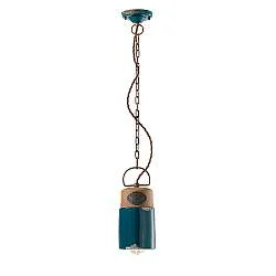 Lampadario Vintage Industrial Cilindrica Ferro E Ceramica Verde 1 Luce E27