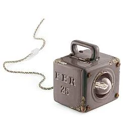 Lumetto Vintage Industrial Cubica Ferro Ceramica Tortora 1 Luce E27