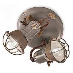 Plafoniera Vintage Loft Ferro E Ceramica Con Rete Tortora 2 Luci E14