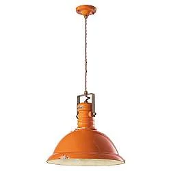 Lampadario Industrial Ferro E Ceramica Vintage Arancio 1 Luce E27 40Cm